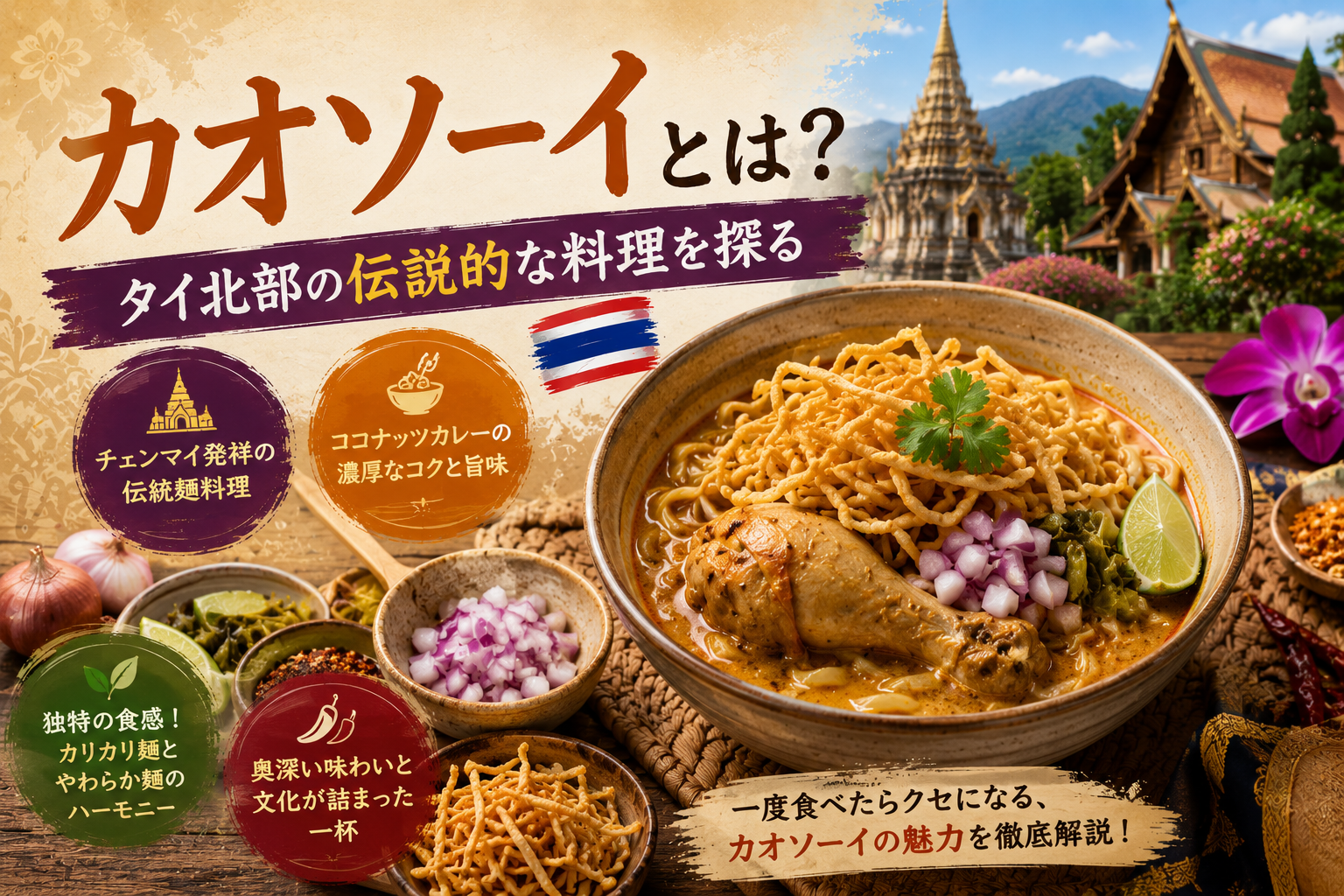 カオソーイの美味しそうな盛り付け