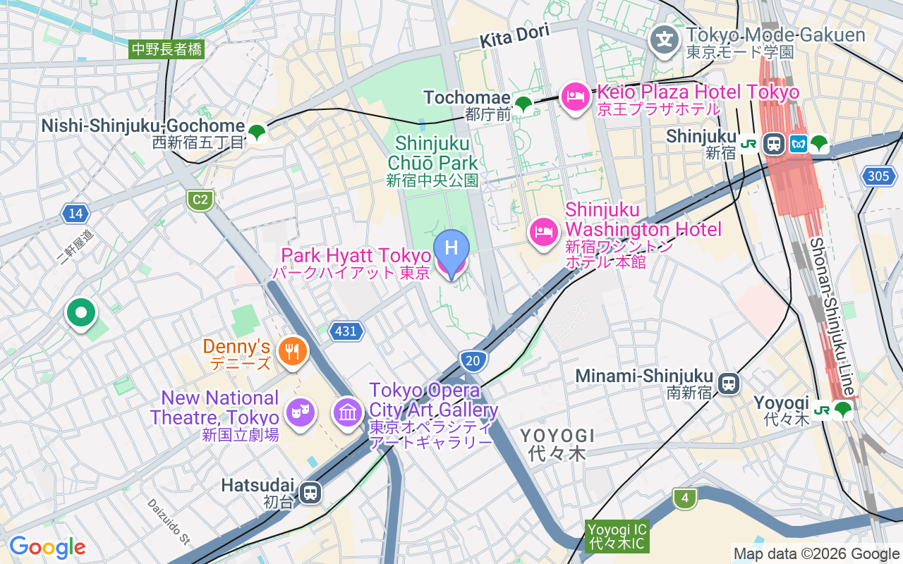 Map showing Park Hyatt Tokyo