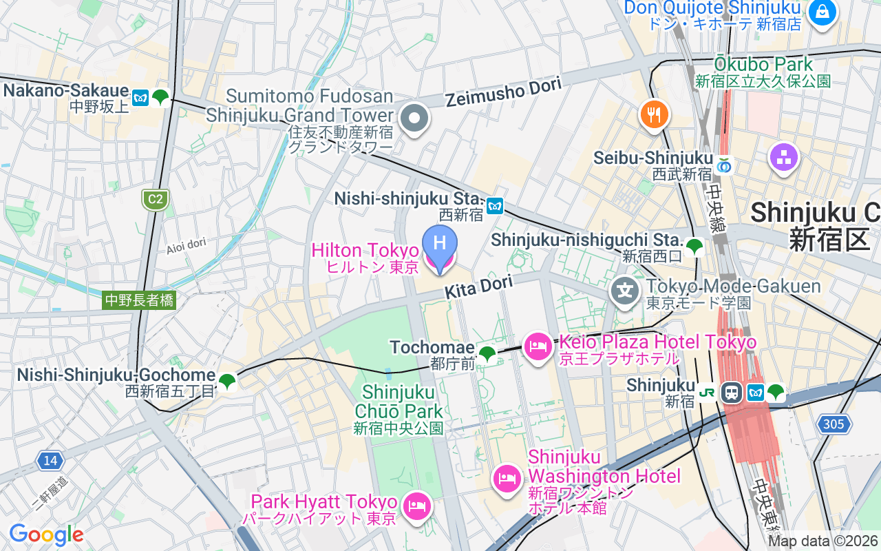 Map showing Hilton Tokyo