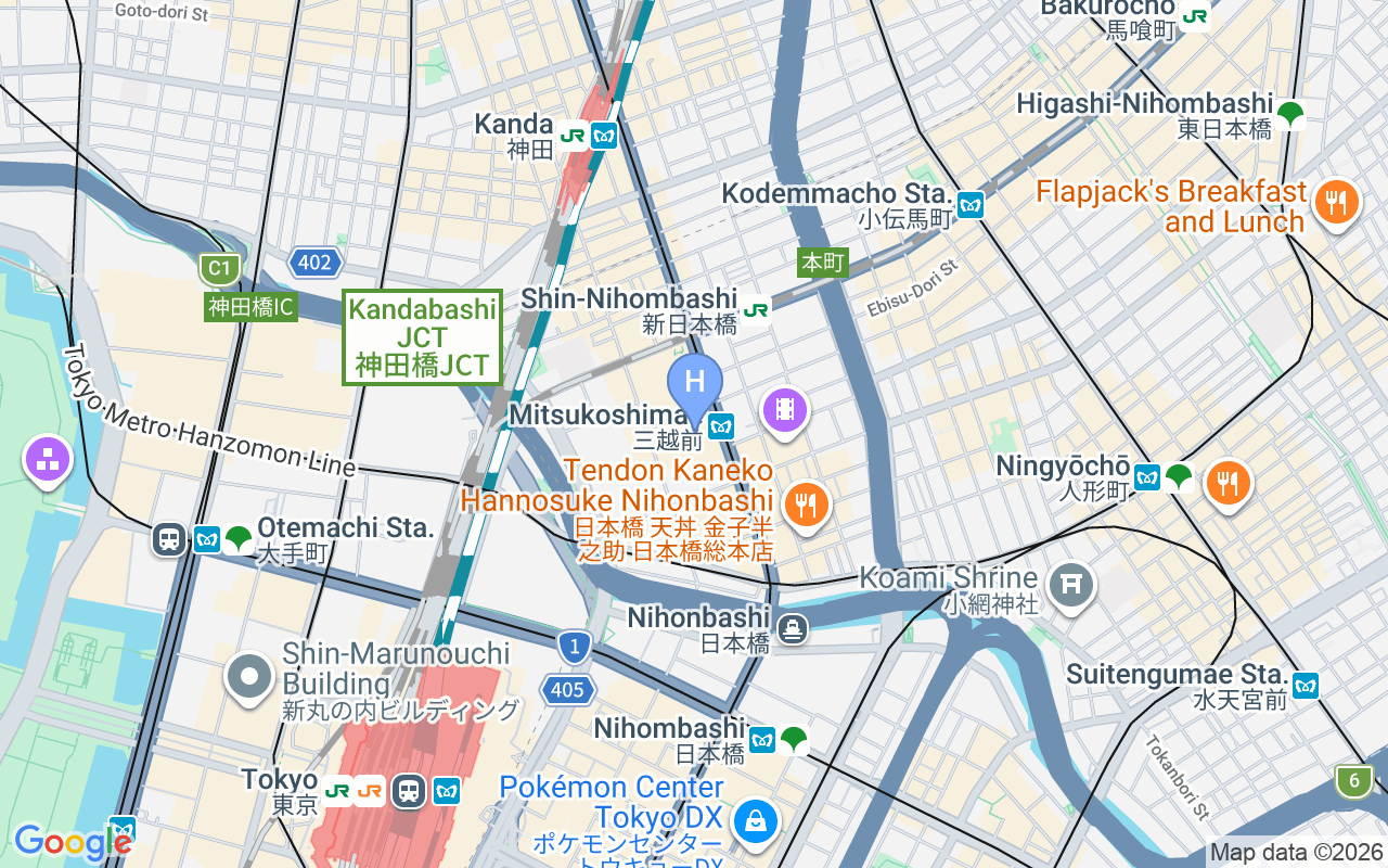 Map showing Mandarin Oriental, Tokyo