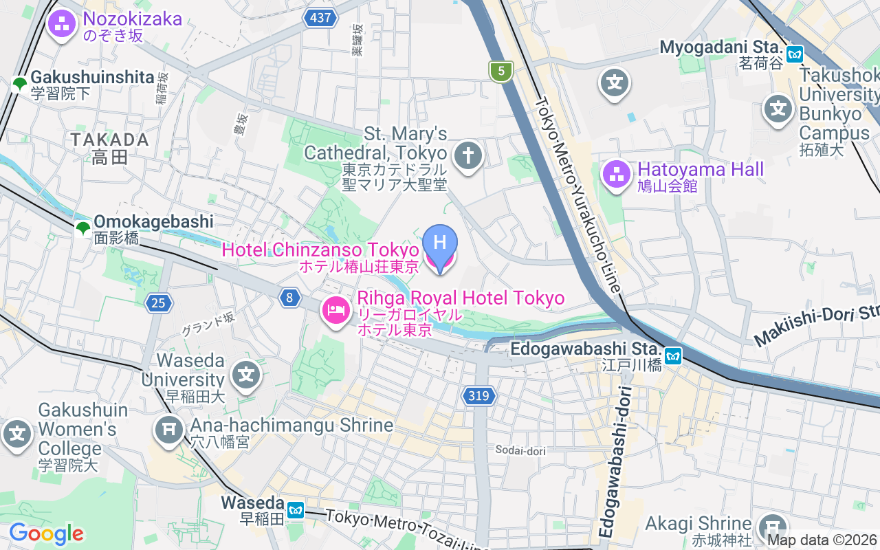 Map showing Hotel Chinzanso Tokyo