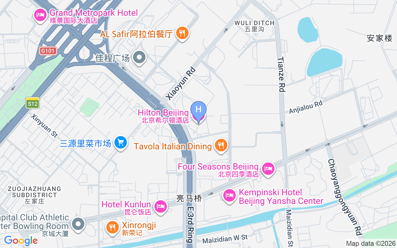 Map showing Hilton Beijing