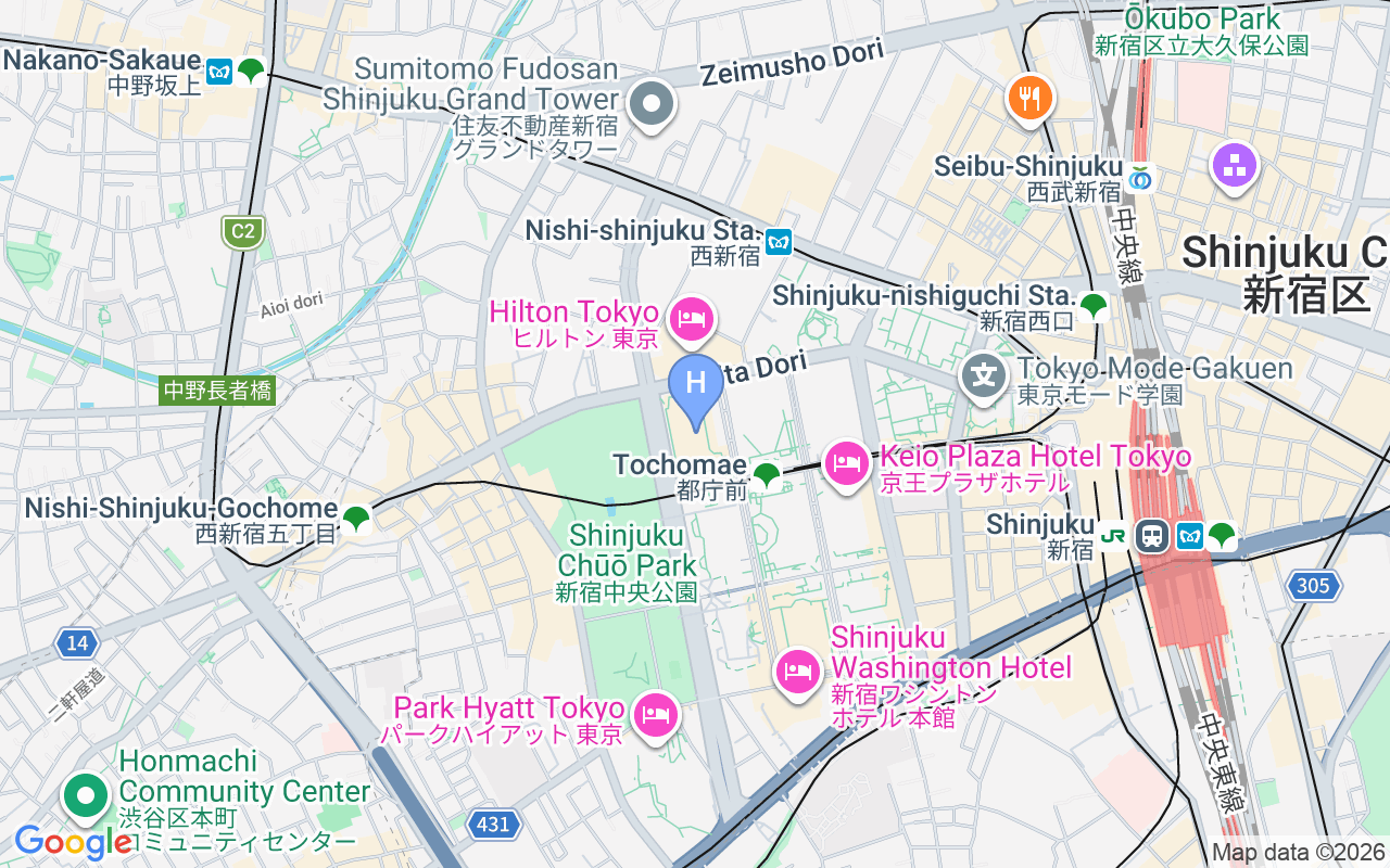 Map showing Hyatt Regency Tokyo