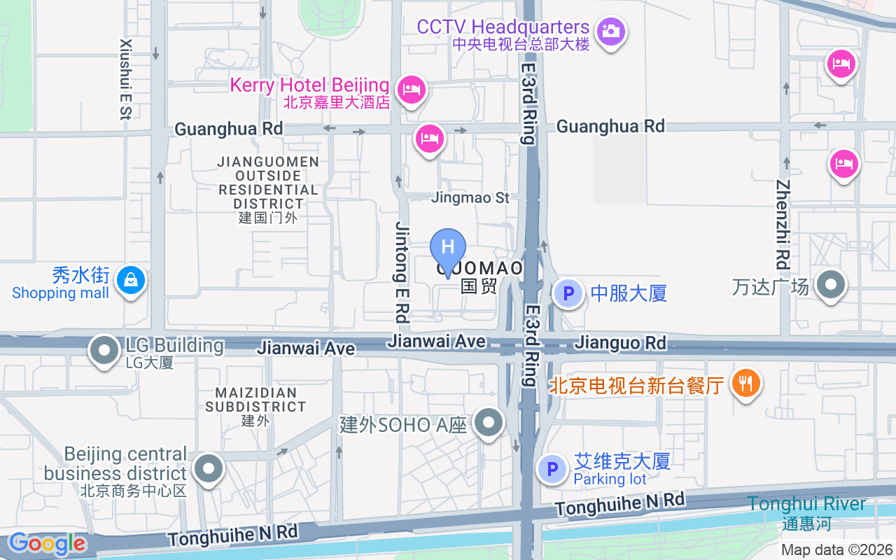 Map showing China World Hotel, Beijing