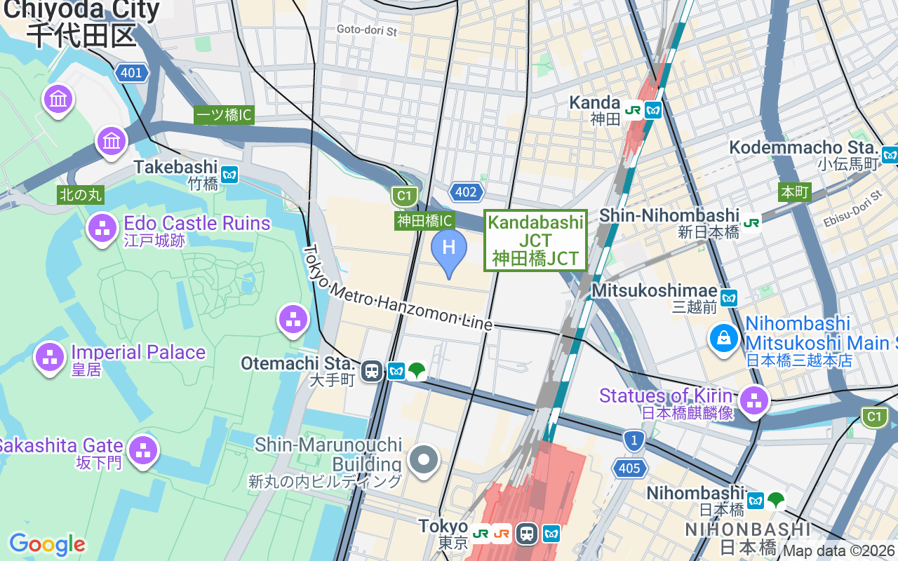 Map showing HOSHINOYA Tokyo