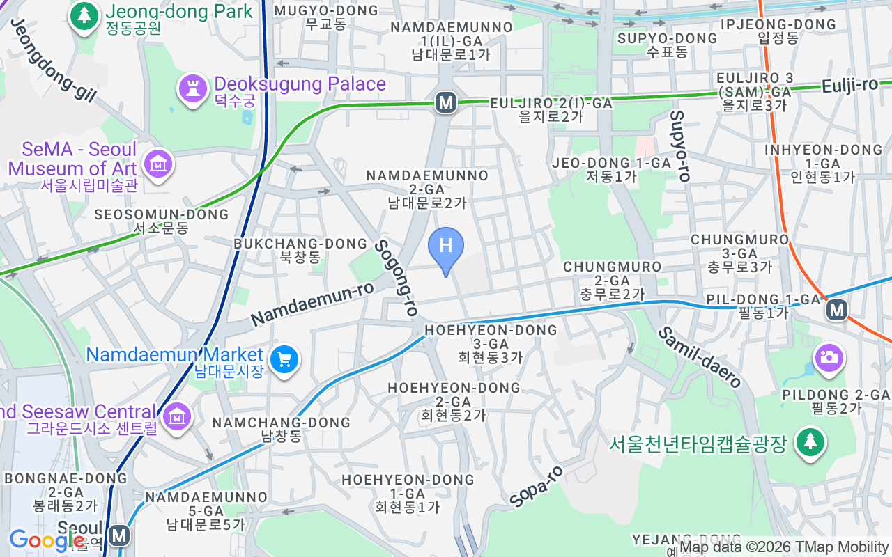 Map showing Moxy Seoul, Myeongdong