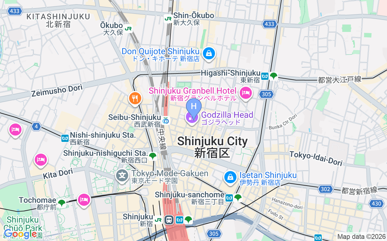 Map showing Hotel Gracery Shinjuku