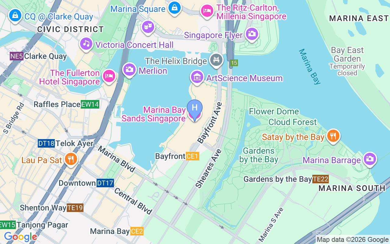 Map showing Marina Bay Sands Singapore