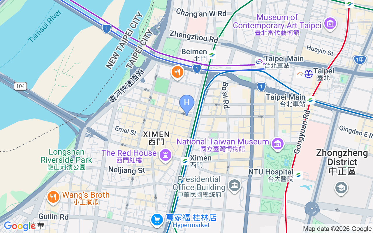 Map showing Solaria Nishitetsu Hotel Taipei Ximen