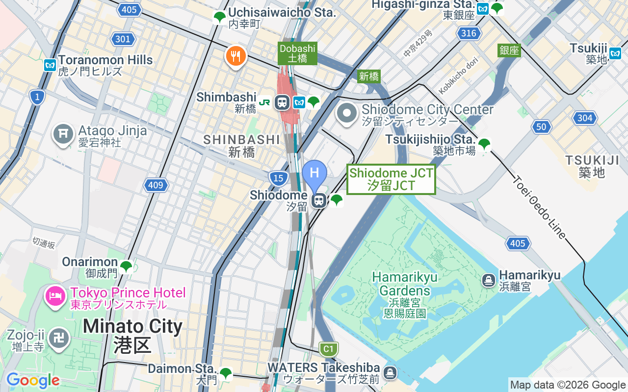 Map showing Park Hotel Tokyo