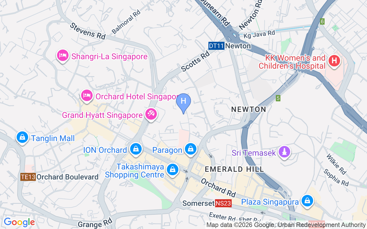 Map showing York Hotel Singapore